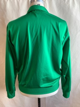 Mens, Athleisure, Jacket, ADIDAS, Kelly Green, White, Polyester, Solid, Stripes, L, Green with 3 White Stripe, 2 Zip Pockets, Zip Front