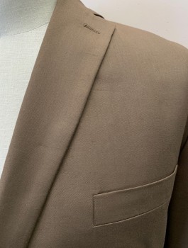 CARLO LUSSO, Tobacco Brown, Polyester, Rayon, Solid, Notched Lapel, 2 Button Single Breasted, 3 Pockets, Double Vent