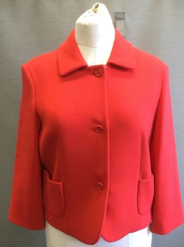 Womens, Blazer, MICHAEL KORS, Red, Wool, Spandex, Solid, 12, 3 Bttns, Button Front, Collar Attached, 2 Pockets