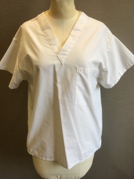 N/L, Off White, Cotton, Polyester, Solid, Off White, V-neck, 1 Pocket, Short Sleeves,