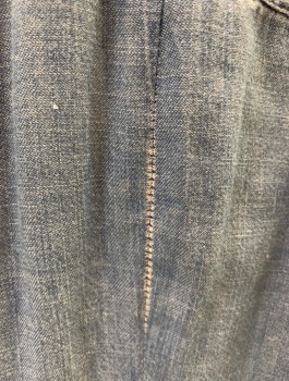 RAILS, Denim Blue, Cotton, Solid, Chambray, Long Sleeve Button Front, Collar Attached, 1 Patch Pocket,  Frayed Raw Hem, **Has Wear and Tear at Back Seam