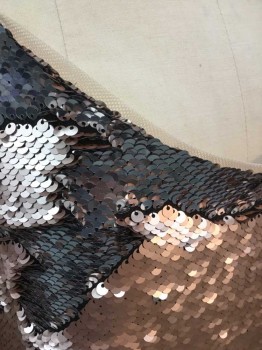 ZARA, Lt Pink, Silver, Blush Pink, Black, Sequins, Polyester, Solid, Light Pink Sequins/Paillettes with Silver Underside, On Black Base, with Blush Net Underlayer, Spaghetti Strap, Semi Cropped Length