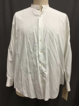 Ivory White, Cotton, Solid, Button Front, Collar Band, Long Sleeves,