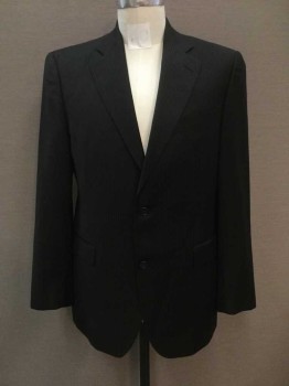Mens, Suit, Jacket, J. VICTOR, Black, Goldenrod Yellow, Wool, Stripes - Pin, 40R, Black Background with Goldenrod Pinstripe, Single Breasted, 2 Buttons,  3 Pockets, Collar Attached, Notched Lapel