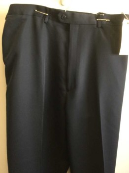 Mens, Slacks, ROUNDTREE & YORK, Navy Blue, Polyester, Solid, 30, 52, Flat Front, Zip Front, Button Tab Waistband, 4 Pockets,