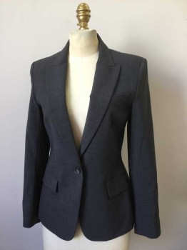 Womens, Blazer, THEORY, Gray, Wool, Lycra, Heathered, 6, Peaked Lapel, 1 Button Single Breasted, 2 Pockets with Flaps