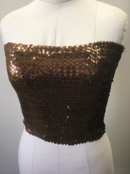 N/L, Brown, Metallic, Sequins, Polyester, Solid, Brown Sequin Covered Tube Top, Stretchy