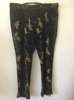 Mens, Casual Pants, MTO, Brown, Black, Slate Gray, Polyester, Abstract , Ins:31, W:36, Wavy/Mottled Pattern Plush Velvet, Zip Fly, Tab Waist, Slim Leg, Zippers at Hems, No Pockets