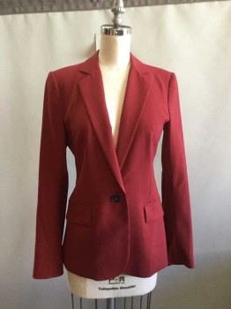 Womens, Blazer, THEORY, Dk Red, Wool, Lycra, Solid, 2, 1 Button Single Breasted, Notched Lapel, 2 Pockets with Flaps
