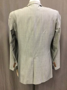 PAUL SMITH, Gray, Wool, Silk, Solid, Single Breasted, 2 Buttons,  Notched Lapel, Top Stitch, 4 Pockets, Nice Sheen,