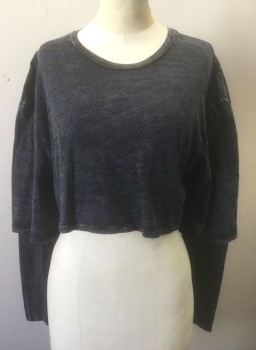 Womens, Top, SILENCE + NOISE, Faded Black, Dk Gray, Cotton, Mottled, XS, Jersey, Crew Neck, Long Sleeves Under Short Sleeves, Cropped Length, Boxy/Oversized Fit