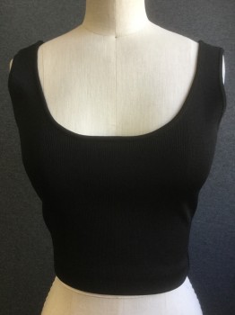 BEBE, Black, Rayon, Nylon, Solid, Tank, Cropped, Heavy Weight Knit,