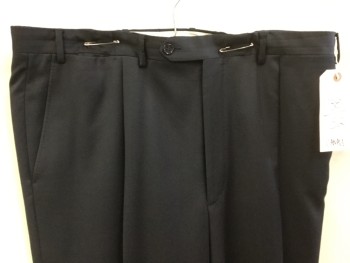 CANALI, Black, Wool, Polyester, Solid, Black, 1.5" Waistband, 1 Pleat Front, Zip Front, 5 Pockets,