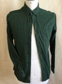 EDDIE  BAUER, Forest Green, Cotton, Solid, Collar Attached, Button Down,  1 Pocket, Long Sleeves,