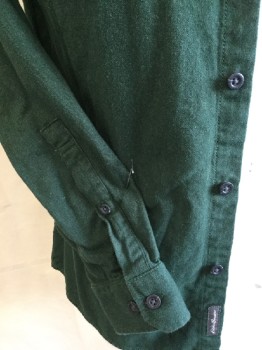 EDDIE  BAUER, Forest Green, Cotton, Solid, Collar Attached, Button Down,  1 Pocket, Long Sleeves,