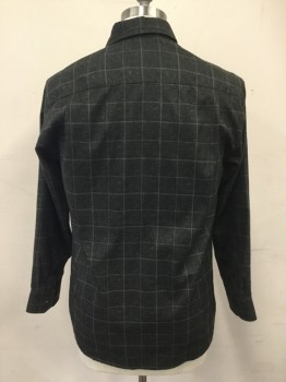 TOMMY BAHAMA, Forest Green, Gray, Wool, Grid , Herringbone, Flannel Shirt Jacket, Button Front, Collar Attached, Long Sleeves, 2 Flap Pockets