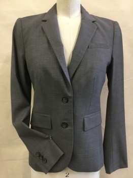 Womens, Suit, Jacket, BANANA REPUBLIC, Heather Gray, Wool, Elastane, Heathered, 2, Jacket:  Heather Gray with Vertical Silver Stripes Lining, Notched Lapel, Single Breasted, 2 Button Front, 2 Pockets, Long Sleeves, 2 Split Back Hem, with Matching Skirt