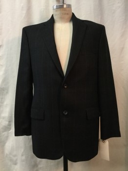 MICHAEL RYAN, Black, Charcoal Gray, Wool, Plaid-  Windowpane, Black, Charcoal Gray Window Pane, Notched Lapel, Collar Attached, 2 Buttons,  3 Pockets,