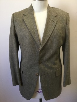 Mens, Sportcoat/Blazer, HART,SCHAFFNER& MARX, Brown, Beige, Wool, Speckled, Grid , 44XL, Brown and Beige Chevron Specks with Faint Lime and Blue Grid Stripes, Single Breasted, Notched Lapel, 3 Buttons, 3 Pockets, Solid Brown Satin Lining