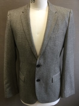 Mens, Sportcoat/Blazer, HUGO , Ivory White, Black, Wool, Houndstooth, 38R, Single Breasted, 2 Buttons,  Notched Lapel, Flannel,