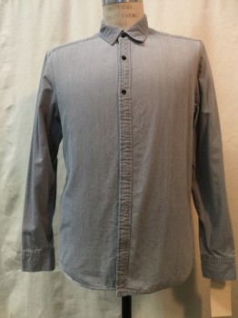 G STAR RAW, Gray, Cotton, Solid, Gray, Button Front, Collar Attached, Long Sleeves,