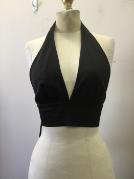 Womens, Top, BEBE, Black, Polyester, Solid, S, Black, Cropped, Halter Style, Self Tie Back