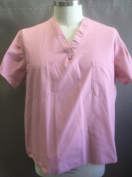 N/L, Rose Pink, Cotton, V-neck, Short Sleeve, 1 Patch Pocket