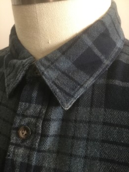 N/L, Slate Gray, Black, Caramel Brown, Cotton, Plaid, Slate and Black Plaid Heavy/Warm Flannel,  Solid Caramel Corduroy Elbow Patches, Long Sleeve Button Front, Collar Attached, 2 Patch Pockets with Button Flap Closures