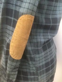 N/L, Slate Gray, Black, Caramel Brown, Cotton, Plaid, Slate and Black Plaid Heavy/Warm Flannel,  Solid Caramel Corduroy Elbow Patches, Long Sleeve Button Front, Collar Attached, 2 Patch Pockets with Button Flap Closures