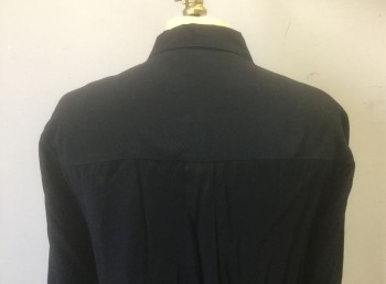 EXPRESS, Black, Polyester, Viscose, Solid, Long Sleeve Button Front, Collar Attached, 2 Pockets with Flap Closures, Buttons at Elbows (For Cuffing Sleeves)