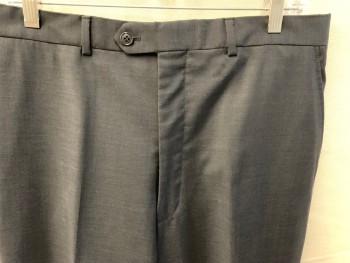 MONDO UOMO, Charcoal Gray, Wool, Polyester, Solid, Flat Front, Zip Fly, Button Tab Closure, 4 Pockets, Belt Loops
