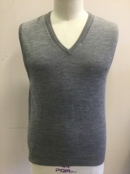 Mens, Sweater Vest, EXPRESS DESIGN, Gray, Wool, Solid, XL, Knit, Pullover, V-neck