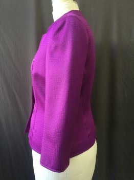 Womens, Blazer, TAHARI, Fuchsia Purple, Polyester, Solid, 10, 3 Buttons,  INVERSE NOTCH LAPEL, Long Sleeves, Visible Weave