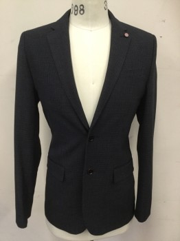 TED BAKER, Black, Cream, Polyester, Viscose, Grid , Black with Cream Dotted Grid, Single Breasted, Collar Attached, Notched Lapel, 3 Pockets, Solid Black Piping at Collar/Pockets