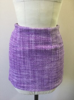Womens, Skirt, Mini, ALICE + OLIVIA, Lavender Purple, Cotton, Solid, Speckled, 4, Speckled Boucle, Straight Fit, Mini Length, Center Back Zipper