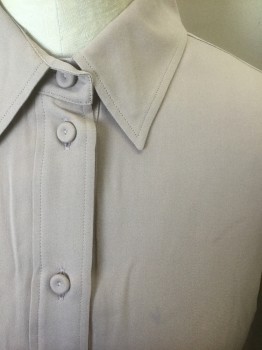 N/L, Dusty Lavender, Silk, Solid, Very Pale Dusty Lavender, Silk Crepe, Long Sleeves, 5 Button Placket, Collar Attached