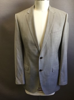 HUGO BOSS, Lt Brown, Wool, Solid, Single Breasted, Notched Lapel, Hand Picked Collar/Lapel, 2 Buttons,  3 Pockets
