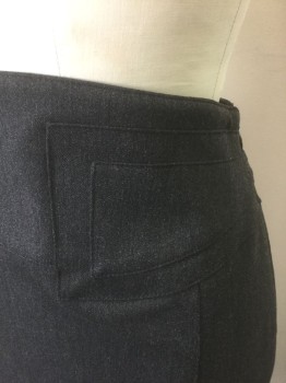 EXPRESS, Dk Gray, Polyester, Viscose, Solid, Pencil Skirt, Dropped Waist with Geometric Panels at Waist, Self Belted Detail at Center Back Waist, Vent at Center Back Hem, Knee Length