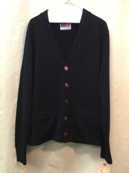 Childrens, Sweater, SCHOOL APPAREL, Navy Blue, Acrylic, Solid, S, Navy, Button Front, 2 Pockets,