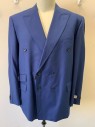 Mens, Suit, Jacket, TIGLIO ROSSO , Navy Blue, Wool, Solid, 50L, Double Breasted, Peaked Lapel, 4 Pockets, Hand Picked Stitching on Lapel