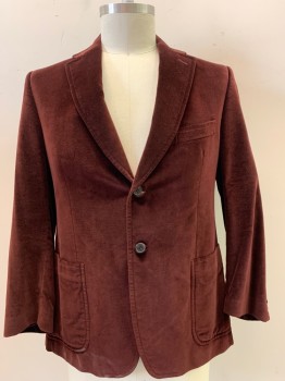 ZEGNA, Brick Red, Cotton, Velvet, Notched Lapel, Single Breasted, Button Front, 2 Buttons, 3 Pockets