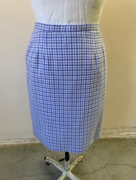 SAG HARBOR DRESS, Periwinkle Blue, White, Acrylic, Check , Pencil Skirt, 1" Wide Self Waistband with Elastic in Back, Knee Length,