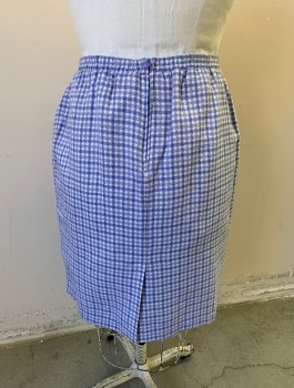 Womens, 1990s Vintage, Suit, Skirt, SAG HARBOR DRESS, Periwinkle Blue, White, Acrylic, Check , W34-37, Pencil Skirt, 1" Wide Self Waistband with Elastic in Back, Knee Length,