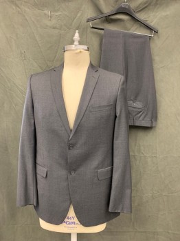 JACK VICTOR, Charcoal Gray, Wool, Heathered, Single Breasted, Collar Attached, Notched Lapel, 2 Buttons,  3 Pockets