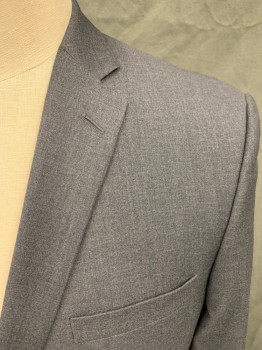JACK VICTOR, Charcoal Gray, Wool, Heathered, Single Breasted, Collar Attached, Notched Lapel, 2 Buttons,  3 Pockets