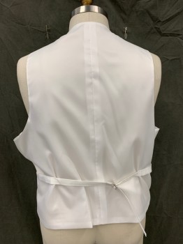 Mens, Suit, Vest, ANGELO ROSSI, White, Polyester, Rayon, Stripes - Shadow, 50L, 5 Button Front, V-neck, 2 Pockets, Satin Back with Attached Self Belt