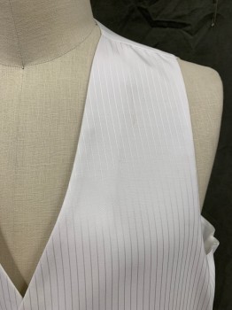 Mens, Suit, Vest, ANGELO ROSSI, White, Polyester, Rayon, Stripes - Shadow, 50L, 5 Button Front, V-neck, 2 Pockets, Satin Back with Attached Self Belt