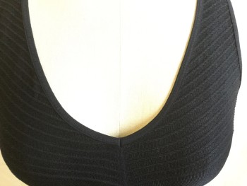 ARDEND B., Black, Cotton, Spandex, Stripes - Diagonal , V-neck, & V-back, Sleeveless, 2" Horizontal Ribbed Knit Waist,  and Cut-out Waist Side