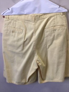 Mens, Shorts, POLO, Yellow, Cotton, Solid, 32, Double Pleats, 4 Pockets,