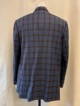 DI STEFANO, Blue, Brown, Chocolate Brown, Wool, Plaid, Notched Lapel, Collar Attached, 4 Pockets, 2 Buttons,